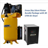 EMAX Silent Industrial Plus 5 HP 1- Phase 2-Stage 80 Gal. Vertical Compressor with 30 CFM Dryer Bundle-With Pressure Lube Pump