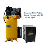 EMAX Silent Industrial Plus 5 HP 3- Phase 2-Stage 80 Gal. Vertical Compressor with 30 CFM Dryer Bundle-With Pressure Lube Pump