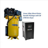 EMAX Silent Industrial Plus 10 HP 1-Phase 80 gal. Vertical Compressor with 58 CFM Dryer Bundle-With Pressure Lube Pump