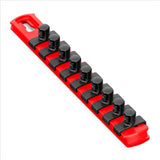 8” Magnetic Socket Organizer with 9 Socket Clips - Red - 3/8”