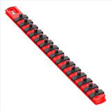 Ernst Mfg. 13” Magnetic Socket Organizer with 15 Twist Lock Clips - Red - 1/4”