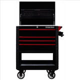 EX Tool Cart Series 33in W x 23in D 4-Drawer Deluxe Tool Cart with Bumpers, Black with Red Quick Release Drawer Pulls