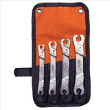 4-Piece set of versatile line wrenches featuring unique ratcheting push on / pull off operation. Designed for convenient, single-handed use. 4 wrenches fit 16 sizes both SAE and metric.