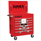 6 Full-Drawer Professional Cart, Red w/White Skull