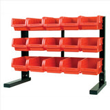 Table Top Storage Rack with 15 Red Plastic Bins, S